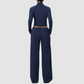 Wholesale Women's Activewear Cotton Stand-Collar Zip-Up Jacket & Wide-Leg Pants Warm Set