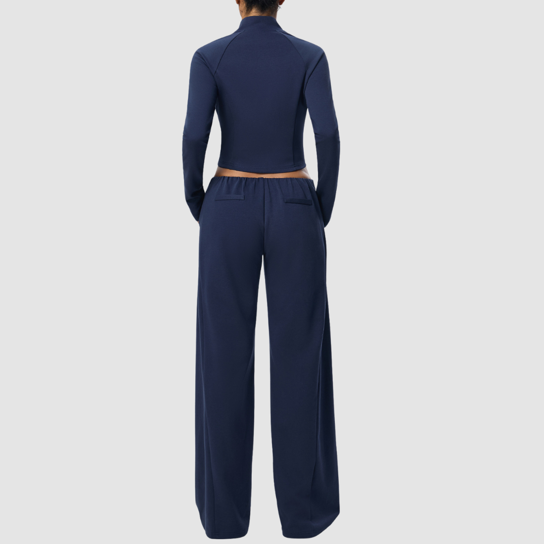 Wholesale Women's Activewear Cotton Stand-Collar Zip-Up Jacket & Wide-Leg Pants Warm Set