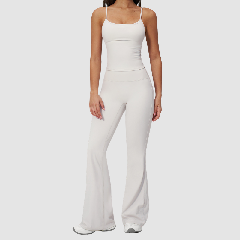 Wholesale Seam-Detail Racerback Tank Top & High-Waist Flare Leggings Set – Brushed Yoga 2-Piece