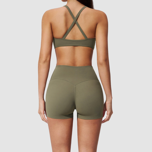 Wholesale Women's Sports Bra and Shorts Set – Creamy Brushed Fabric Fitness Set
