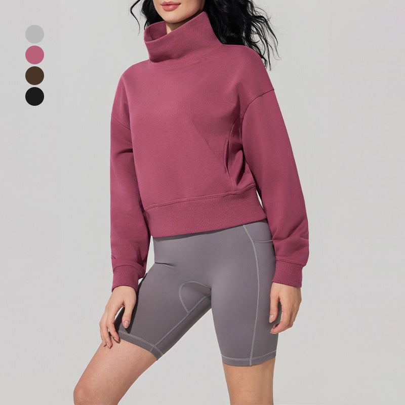 High-neck short loose sweatshirt