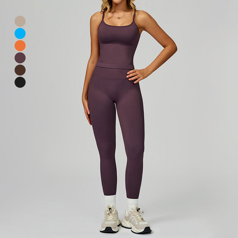 Seamless thin straps tank top + High-waisted leggings 2-Piece Set