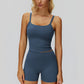 Sports vest with U-shaped+High waisted sports shorts 2-piece set