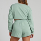 Wholesale solid color long sleeved sweatshirt+shorts set