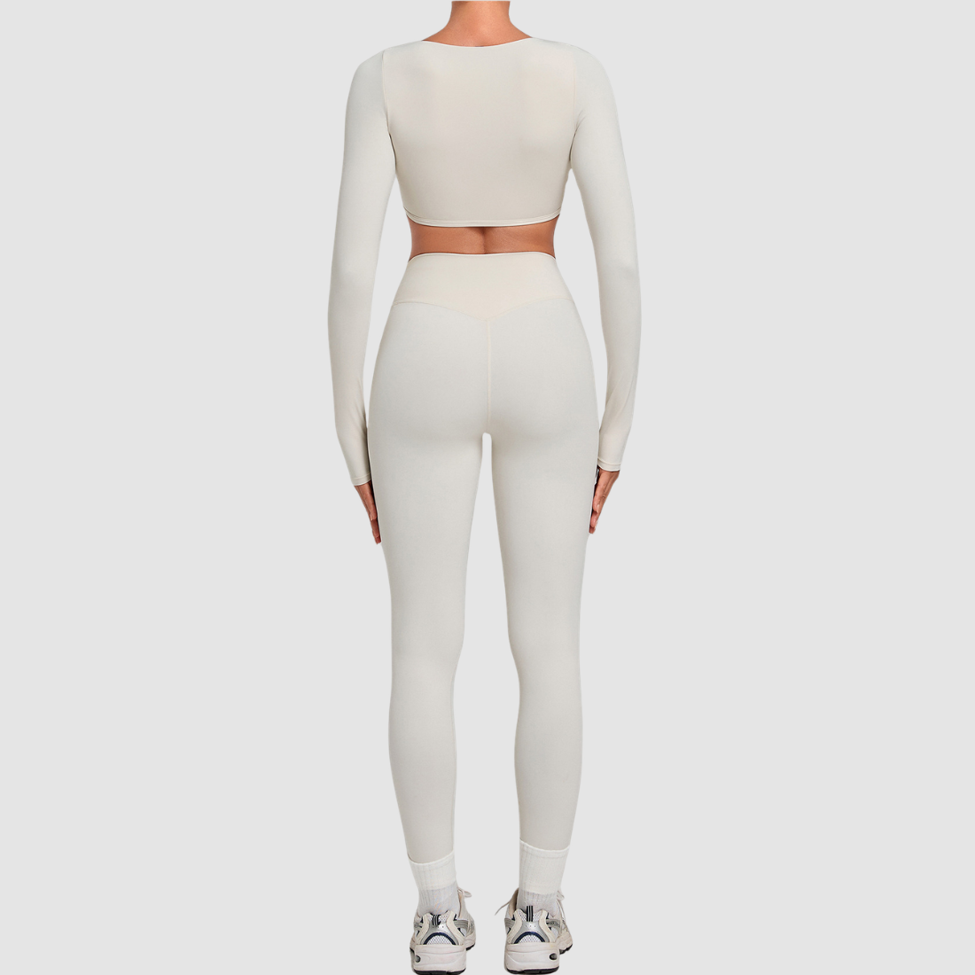 Wholesale Women's Activewear Cropped Long-Sleeve Top & High-Waist Leggings Yoga Set