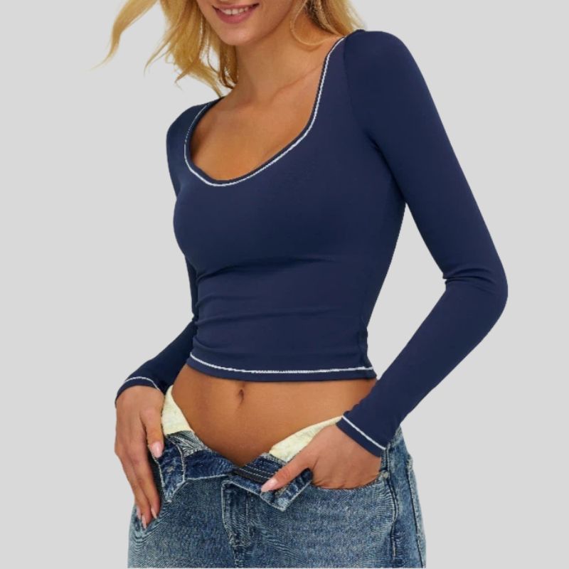 Color-blocked long-sleeved sports top