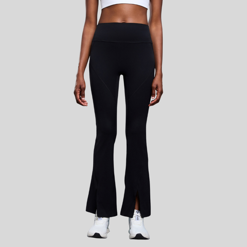 High-waisted flared slit pants