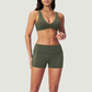 Wholesale Color Block V-Neck Sports Bra & Fold-Up Shorts Set