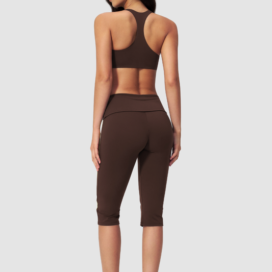 Wholesale Brushed V-Neck Sports Bra & Button-Up Cropped Pants Set