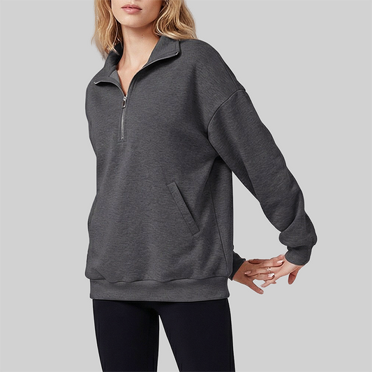 Loose long sleeved Half Zip Stand Collar Fleece Sweatshirt