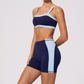 Wholesale Women's Colorblock Bare-Feel Yoga Set Sports Bra & Shorts w/ Chest Pad