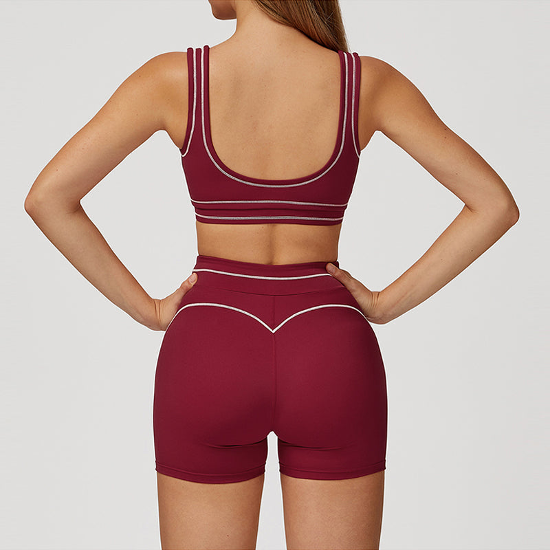 Contrasting Color Sports Bra + high waist shorts 2-piece set