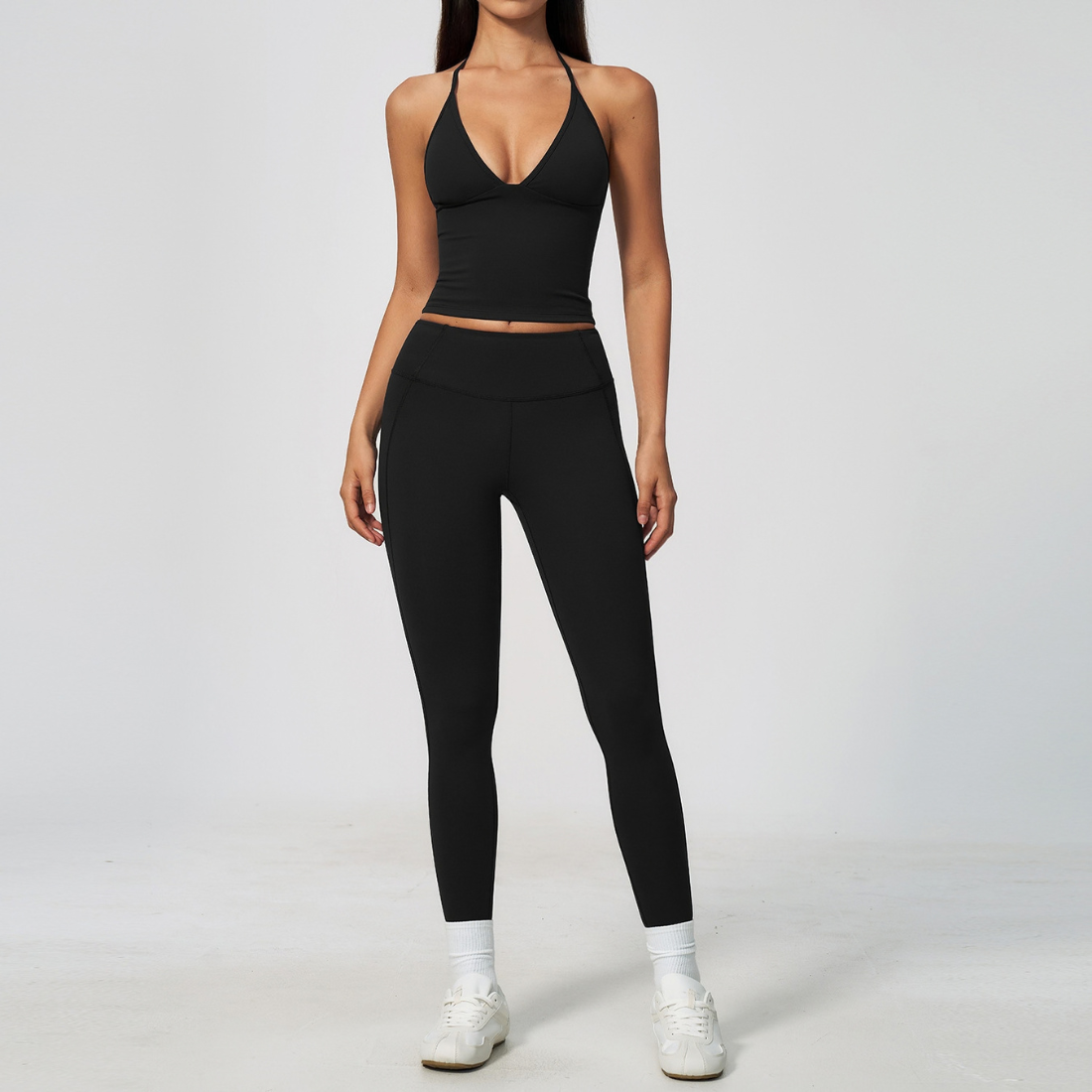 Wholesale Women's Deep-V Sleeveless Vest + Long Pants Yoga Set