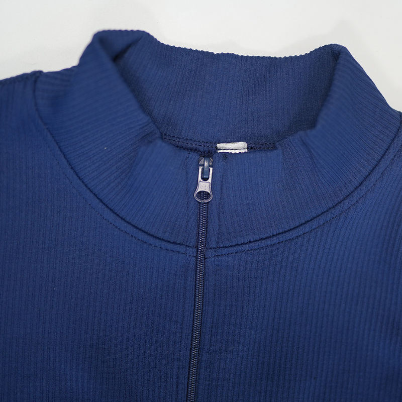 Women's ribbed long-sleeve zip-up casual athletic jumpsuit