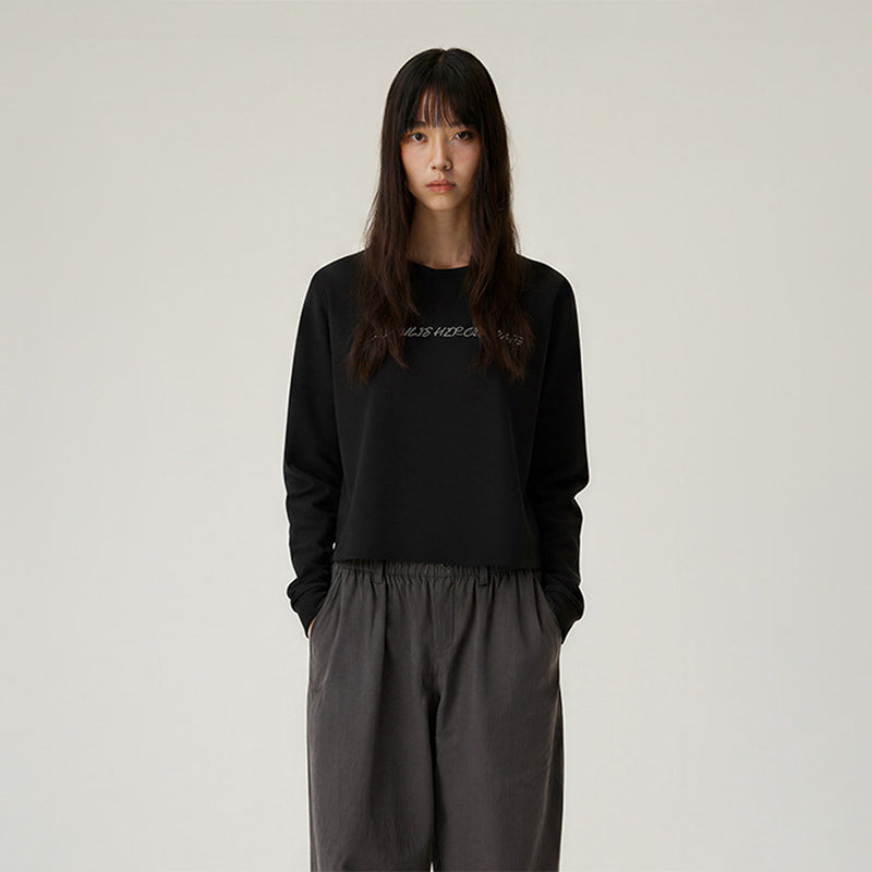 Round neck slim waist printed top