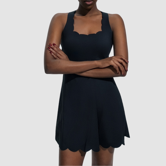 Wholesale Naked-Feel Cross-Back Tennis Dress with Built-In Safety Shorts – Sculpting Athletic Dress