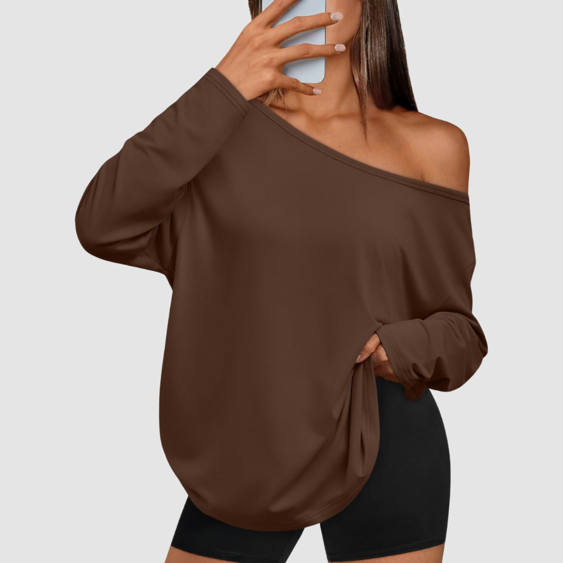 Wholesale Women's Contrast Off-Shoulder Long Sleeve Top