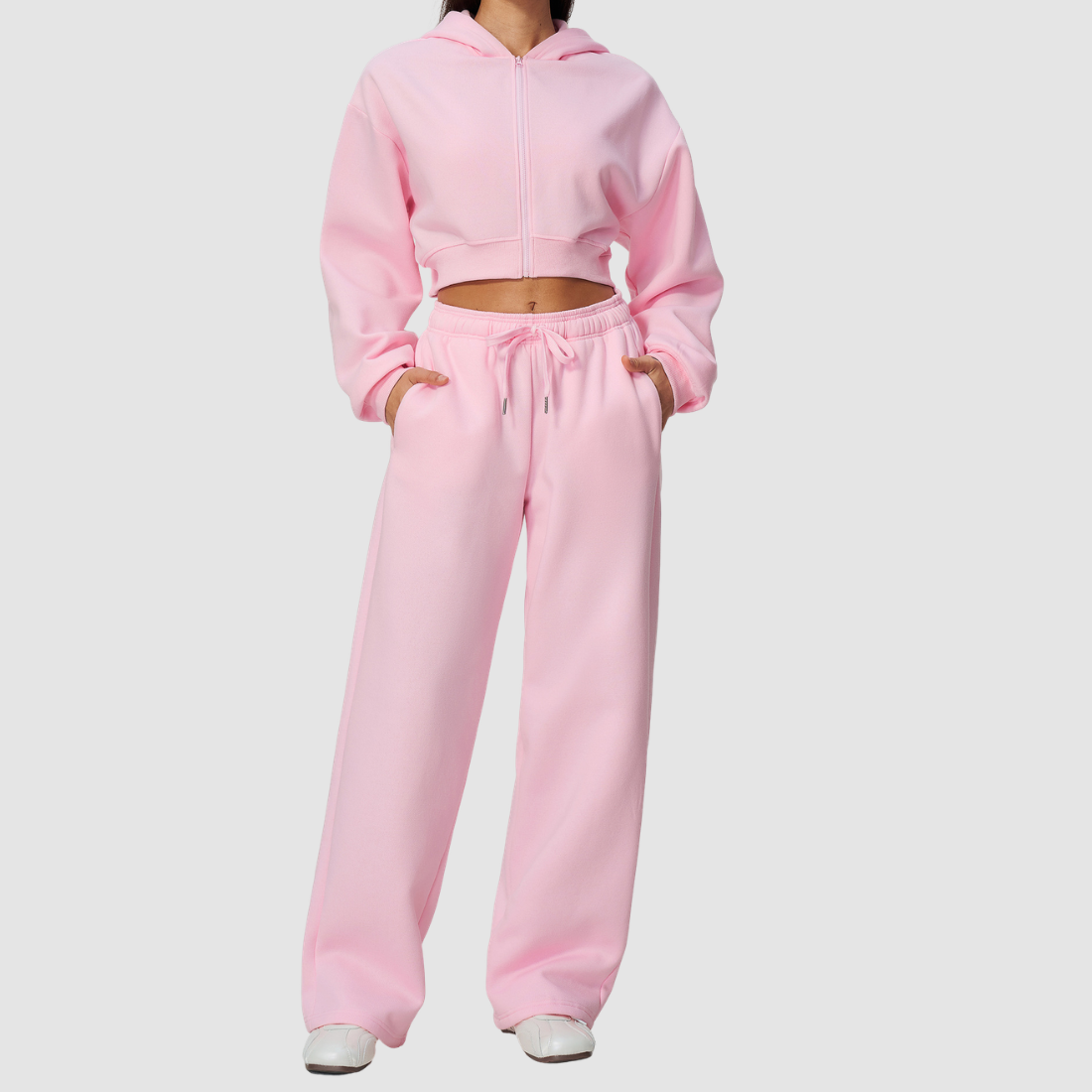 Wholesale Women's Warm Fleece-Lined Zip Up Hoodie & Sweatpants Set