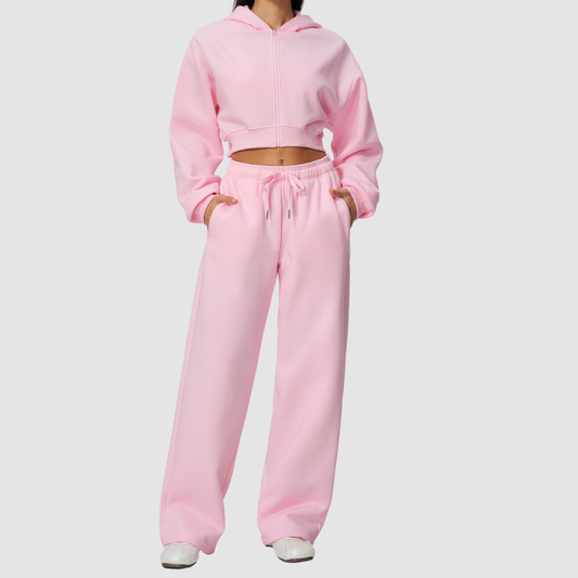 Wholesale Women's Warm Fleece-Lined Zip Up Hoodie & Sweatpants Set