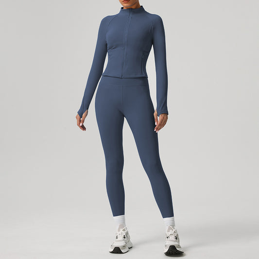 Full Zipper Fitness jackets + high waist leggings 2-piece set