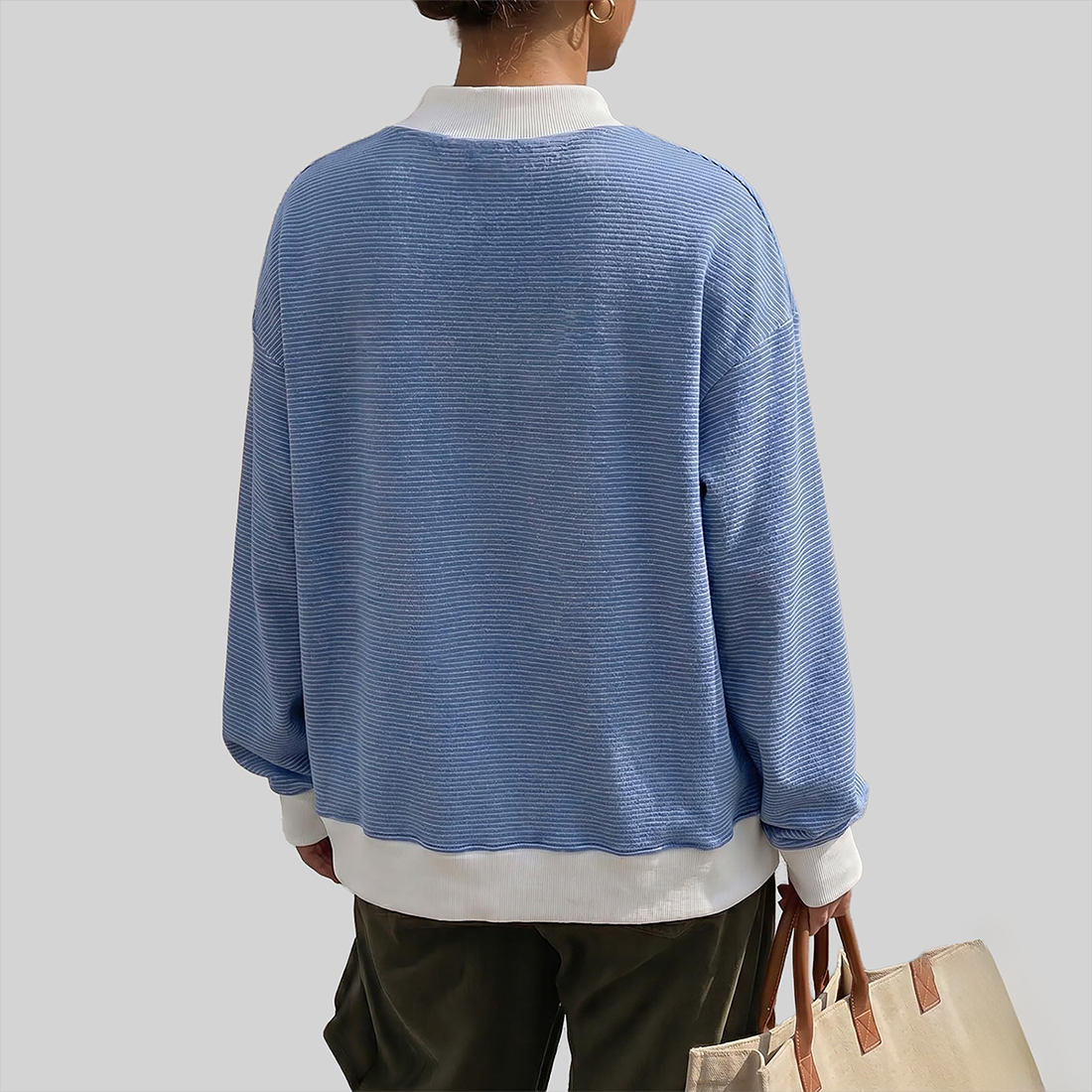 Wholesale Brushed Striped Long Sleeve Pullover – Loose Contrast Color Top