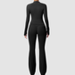 Wholesale Women's Activewear Zip Pocket Jacket & Flare Pants Yoga Set