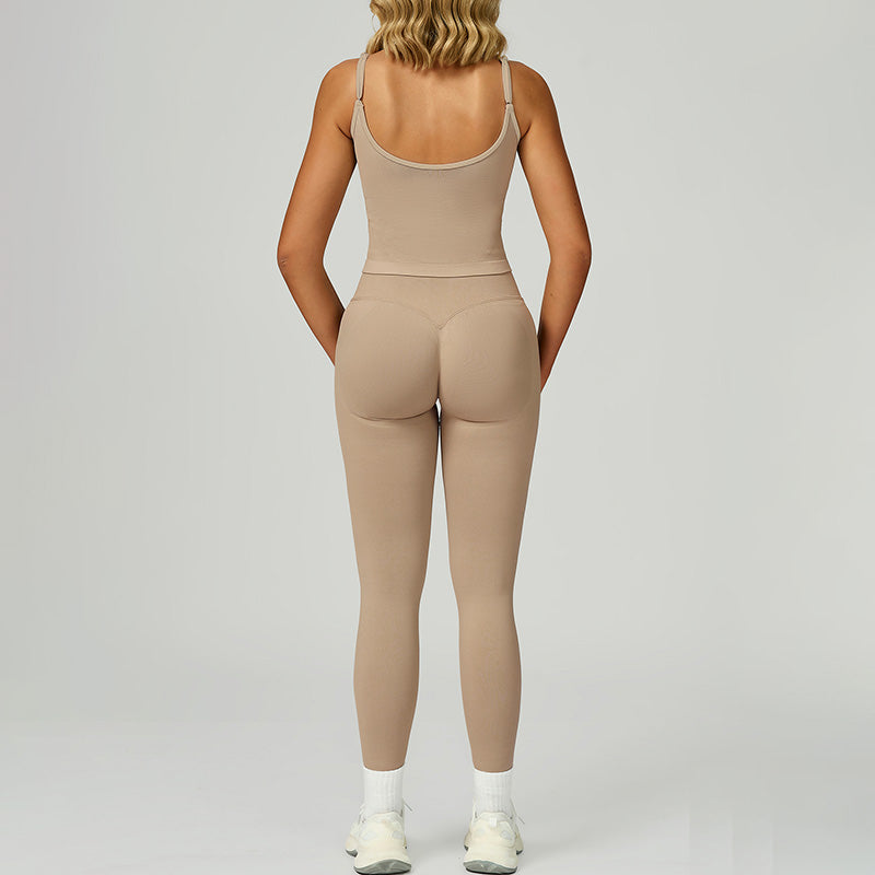 Seamless thin straps tank top + High-waisted leggings 2-Piece Set