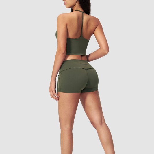 Wholesale Color Block V-Neck Sports vest & Fold-Up Shorts Set