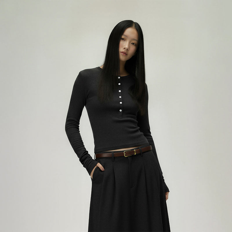 Long-sleeved T-shirt with waist slim