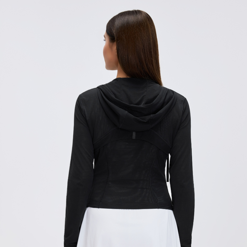 Wholesale mesh hooded yoga jacket