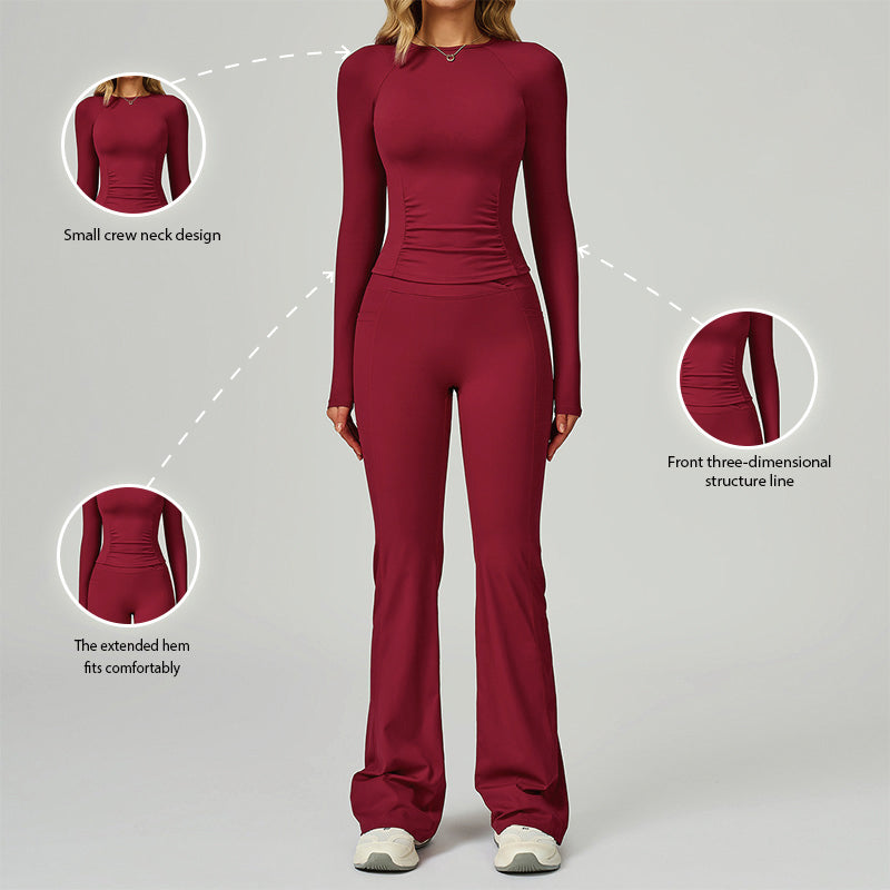 Long sleeve Sports top + Flared Leg pants 2-piece set