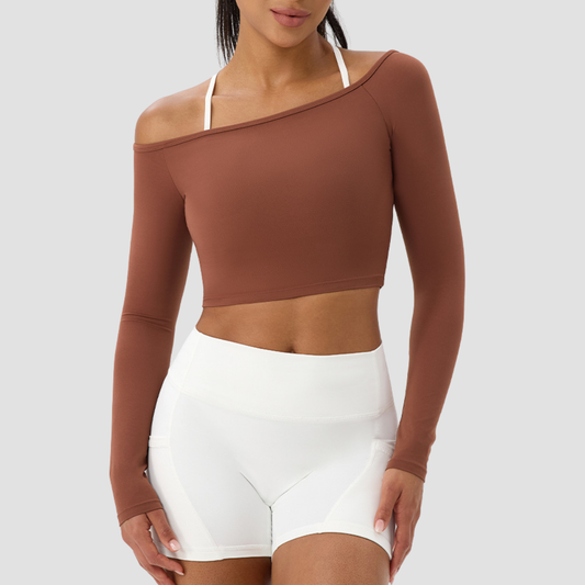 Women's Off-Shoulder Long Sleeve Yoga Top Quick-Dry Top