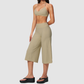 Wholesale Women's Brushed Sports Bra & Wide-Leg Cropped Pants Set – High-Support Seam-Detail 2-Piece Yoga Set