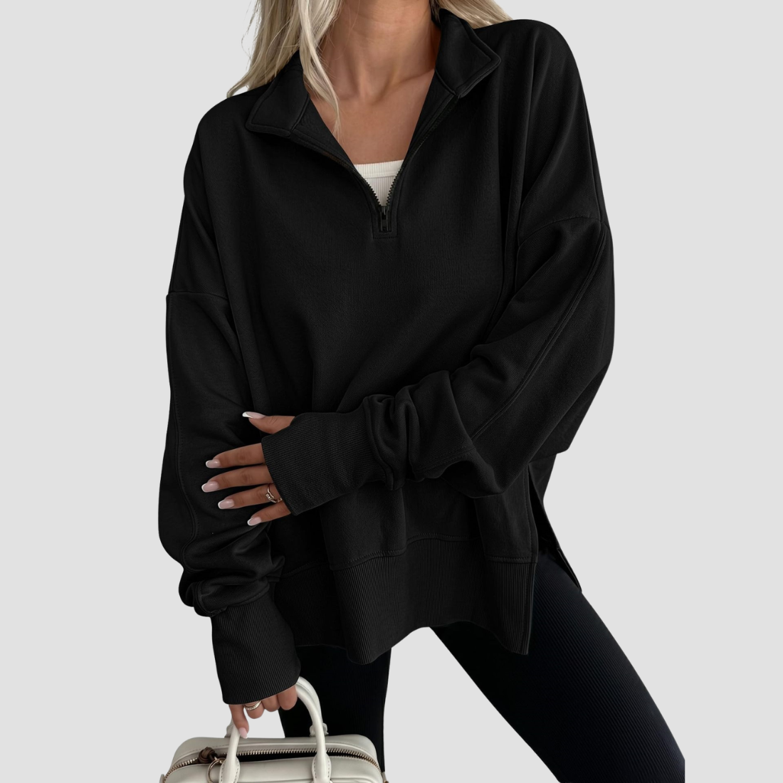 Wholesale Half-Zip Pullover Sweatshirt – Fashionable Side Slit Sportswear