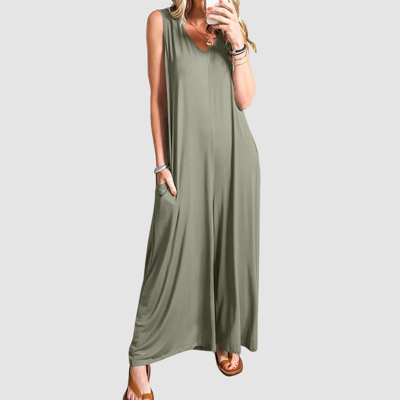 Wholesale Women's Casual Pocket loungewear Maxi skirt – Sleeveless Milk Silk Wide Leg Romper