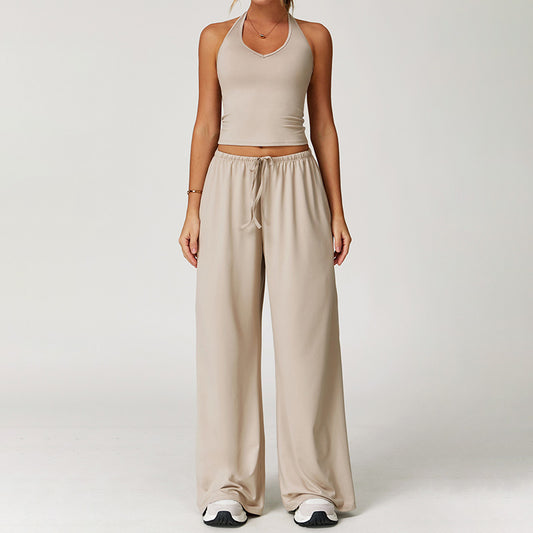 Halter sleeveless top And loose Straight Leg pants 2 pieces set