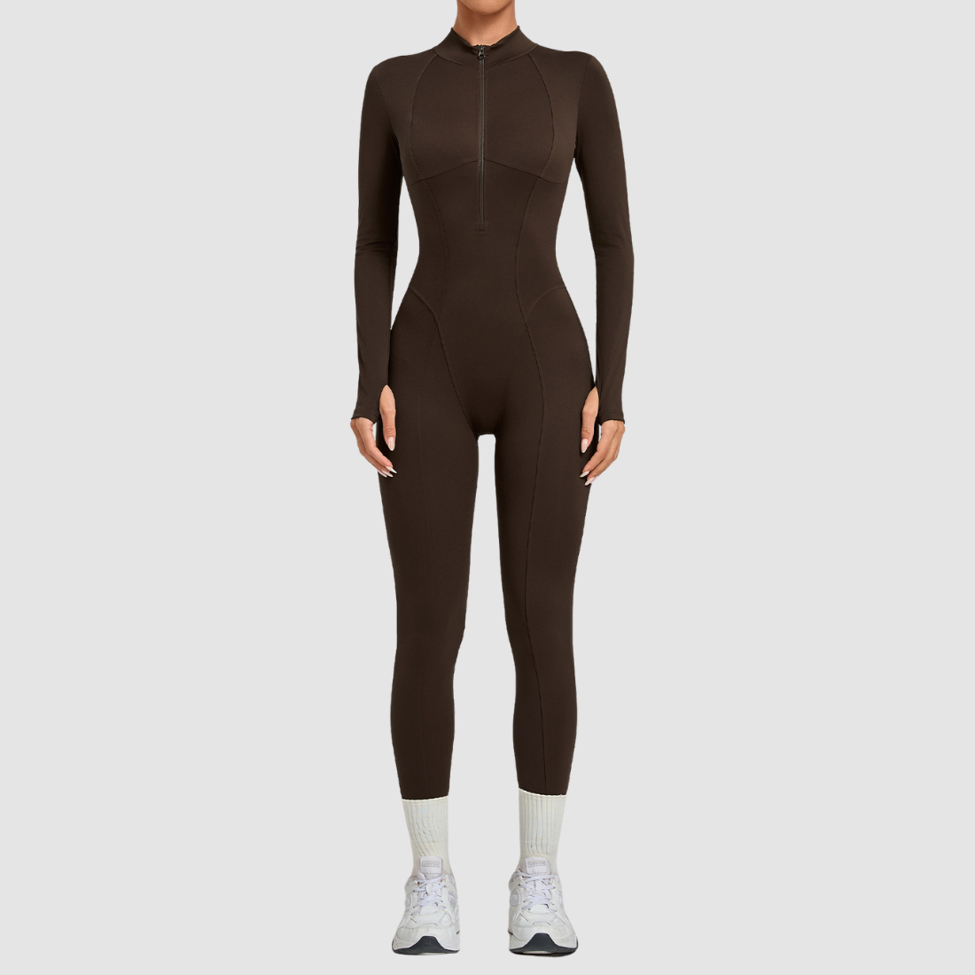 Wholesale Women's Zip-Front Long-Sleeve Yoga Jumpsuit