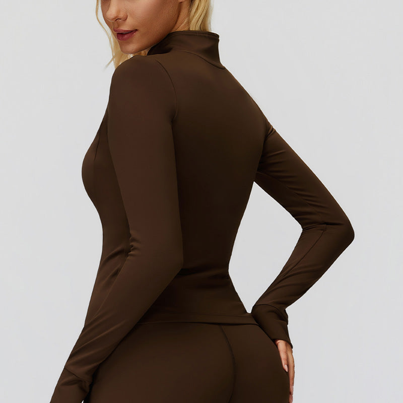 Stand collar plush warm slim fit zipper jacket