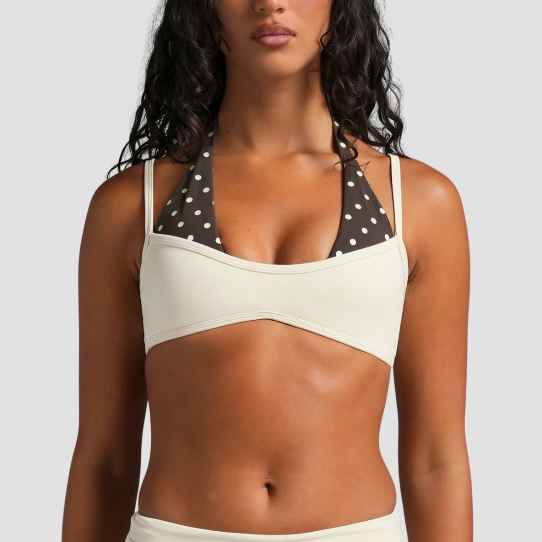 Wholesale Women's Halter Neck Faux Two-Piece Sports Bra with Adjustable Straps