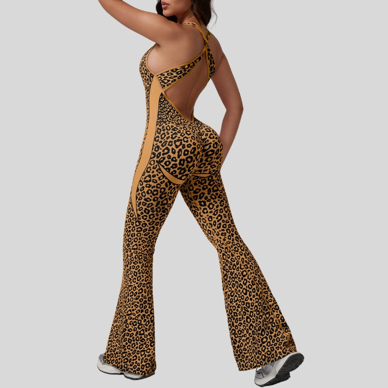 Cross back leopard print jumpsuit
