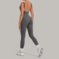 Wholesale Women's Brushed Yoga Jumpsuit – Open-Back Slim Fit Athletic Bodysuit w/ Chest Pad