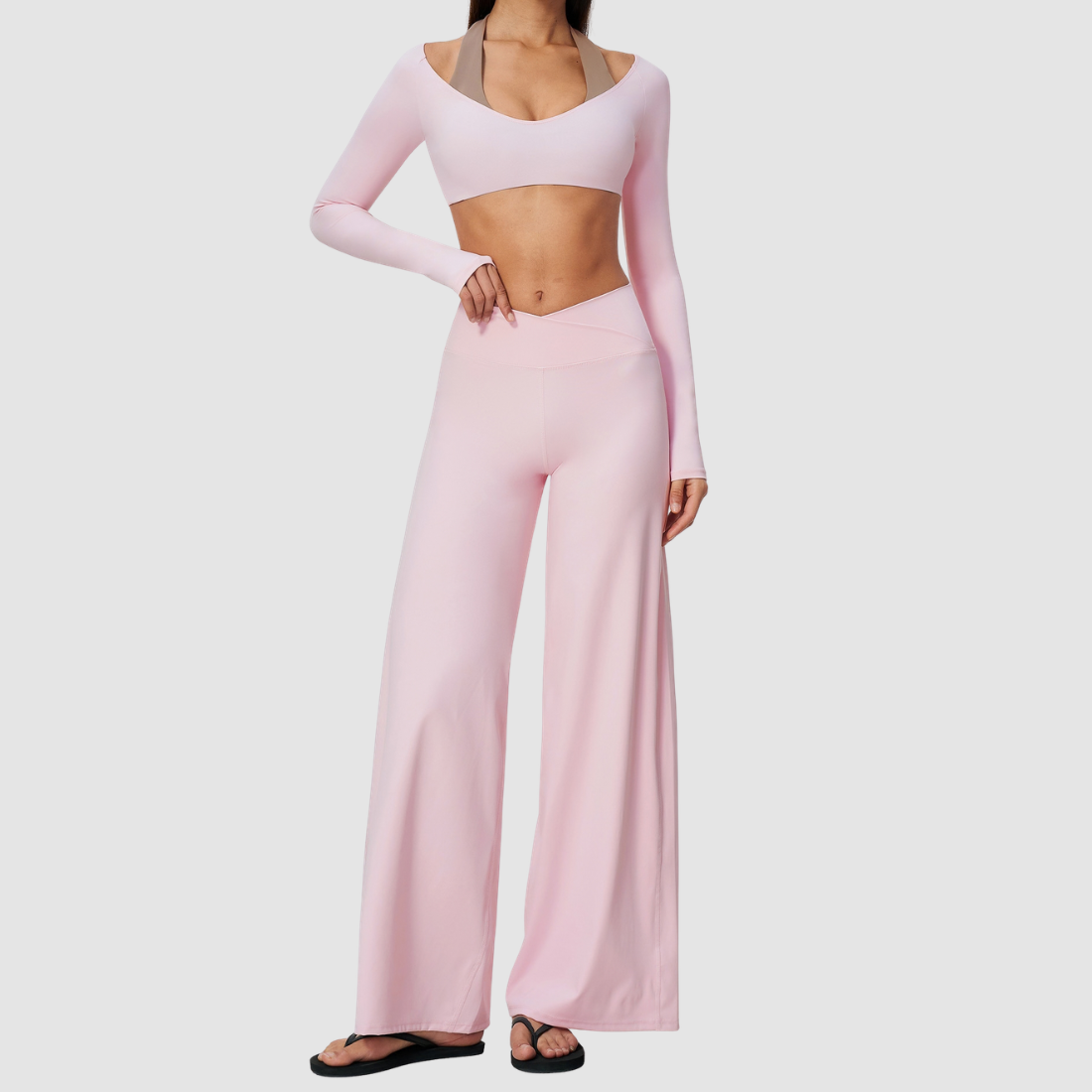 Wholesale Women's Long-Sleeve Top+Wide-Leg Fitness Pants Yoga Set