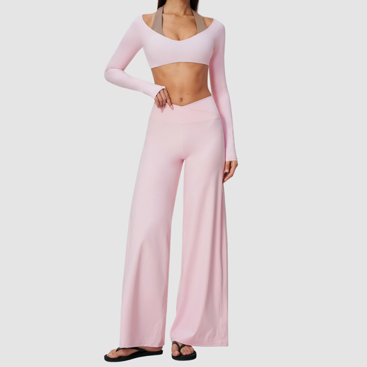 Wholesale Women's Long-Sleeve Top+Wide-Leg Fitness Pants Yoga Set