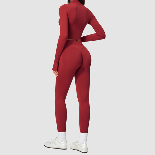Wholesale Women's Cropped Stand-Collar Jacket & Leggings Yoga Set