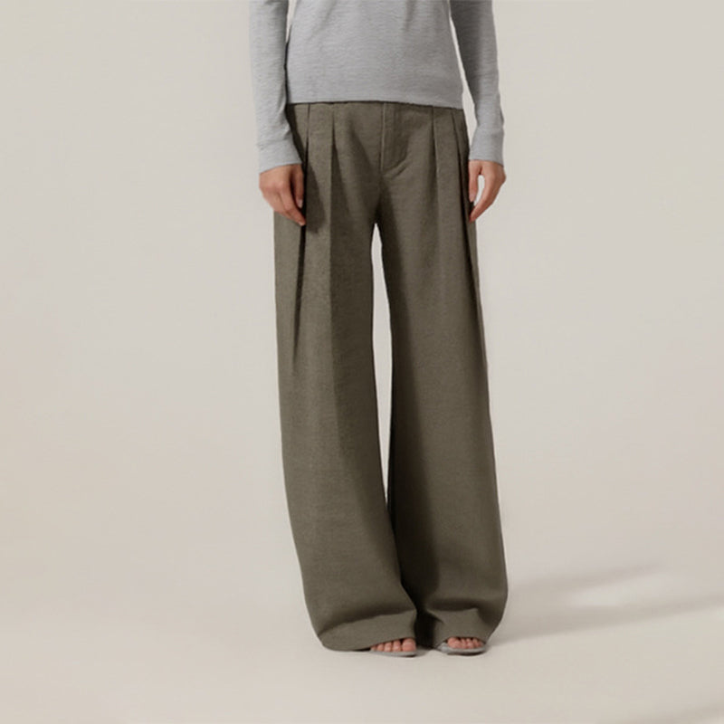 Pleated curved knife high-waisted dress pants