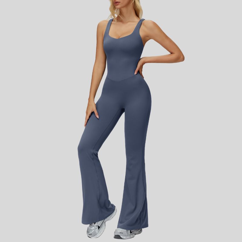 Cross-over back flared jumpsuit