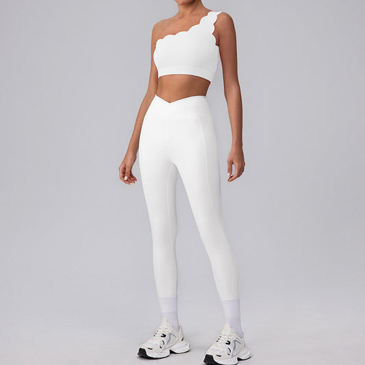 Wave Fitness one shoulder Sports Bra + High-Waist leggings 2-Piece Set