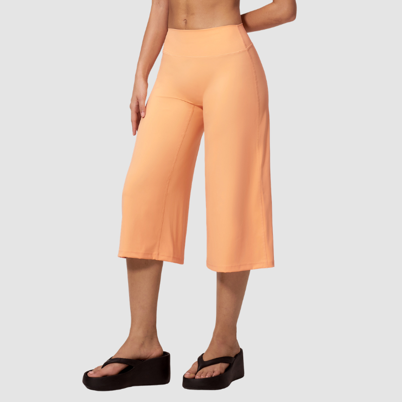 Wholesale Women's High-Waist Brushed Cropped Yoga Pants – Loose Wide-Leg Mid-Length Fitness Pants