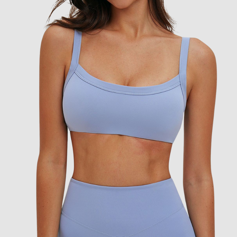 Wholesale Brushed Double-Strap Sports Bra – Open-Back Seam-Detail Yoga Bra with Chest Pad