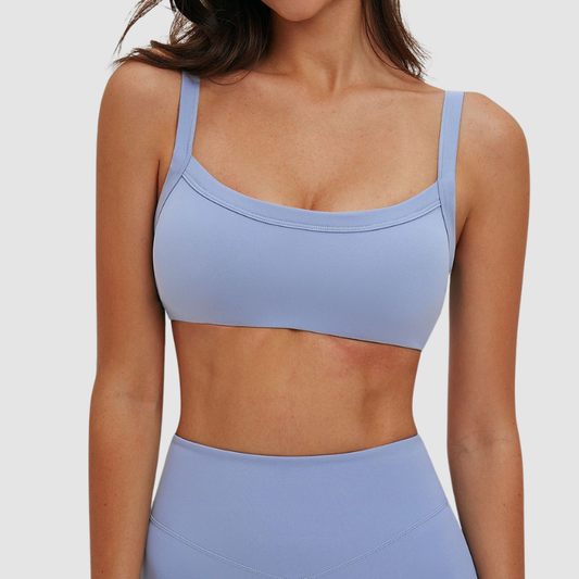 Wholesale Brushed Double-Strap Sports Bra – Open-Back Seam-Detail Yoga Bra with Chest Pad